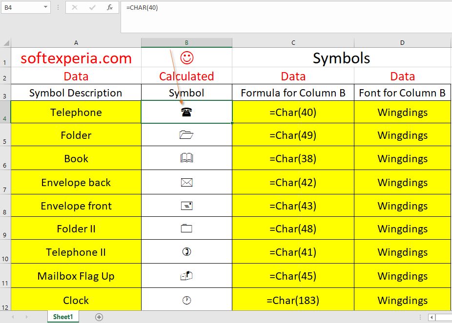 Wingdings Symbols on Excel