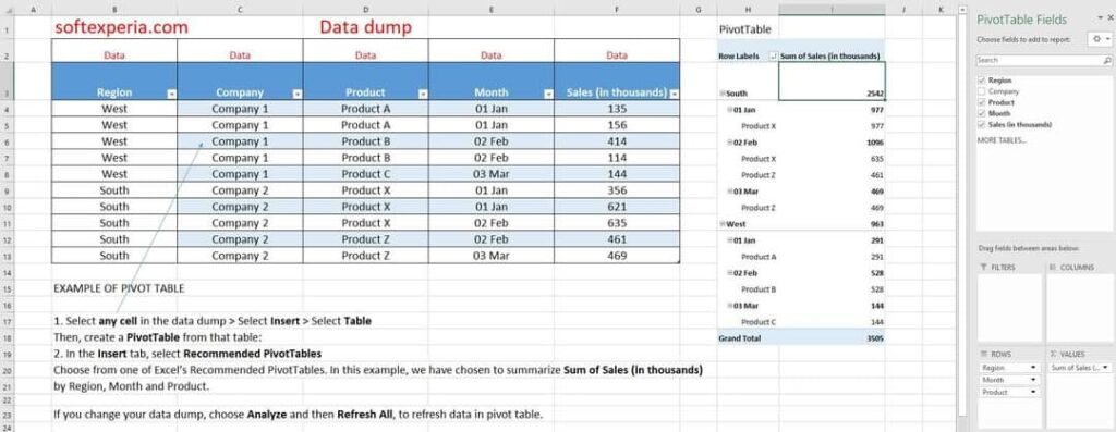 Example of Pivot Table - Excel