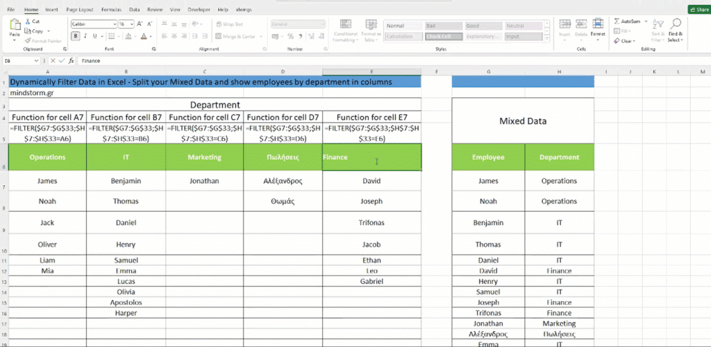 Filter data dynamically