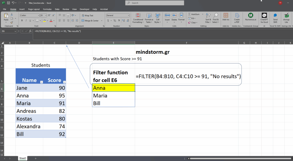 Filter function