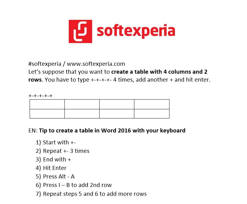 Let’s suppose that you want to create a table with 4 columns and 2 rows in Word Let’s suppose that you want to create a table with 4 columns and 2 rows in Word