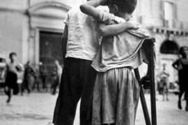 Boy Helps Amputee Friend Injured in War in Naples, Italy - By Henri Cartier Bresson, 1944