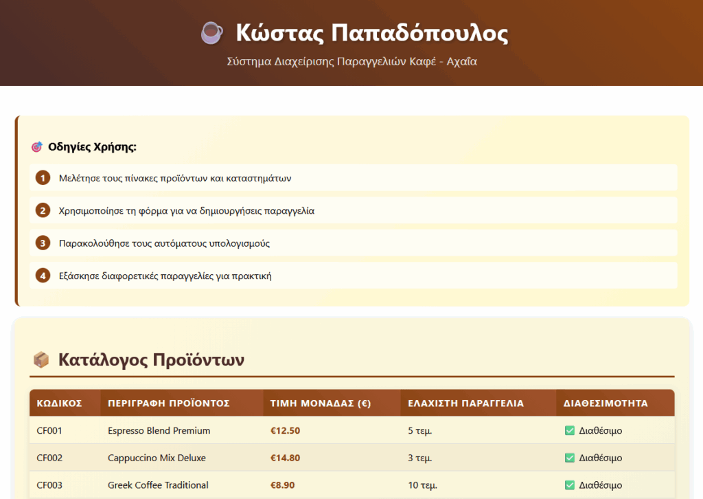 Σύστημα διαχείρισης πληροφοριών καφέ