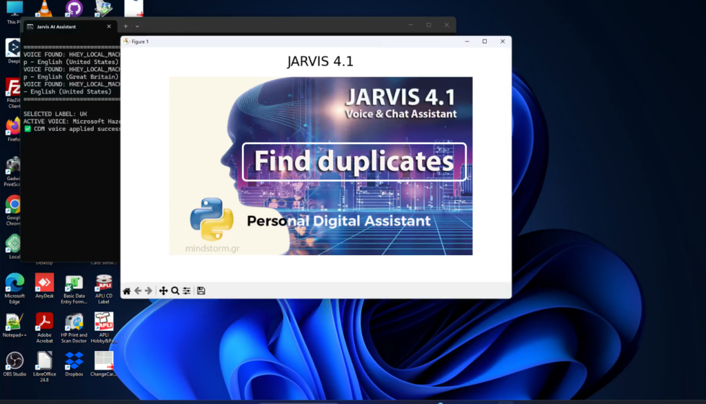 Jarvis 4.1 software window on a Windows desktop, showing the 'Find duplicates' feature in the promo slide.