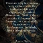 Anaïs Nin quote about truth arriving in fragmentary, incremental illumination, on a dark, abstract background.
