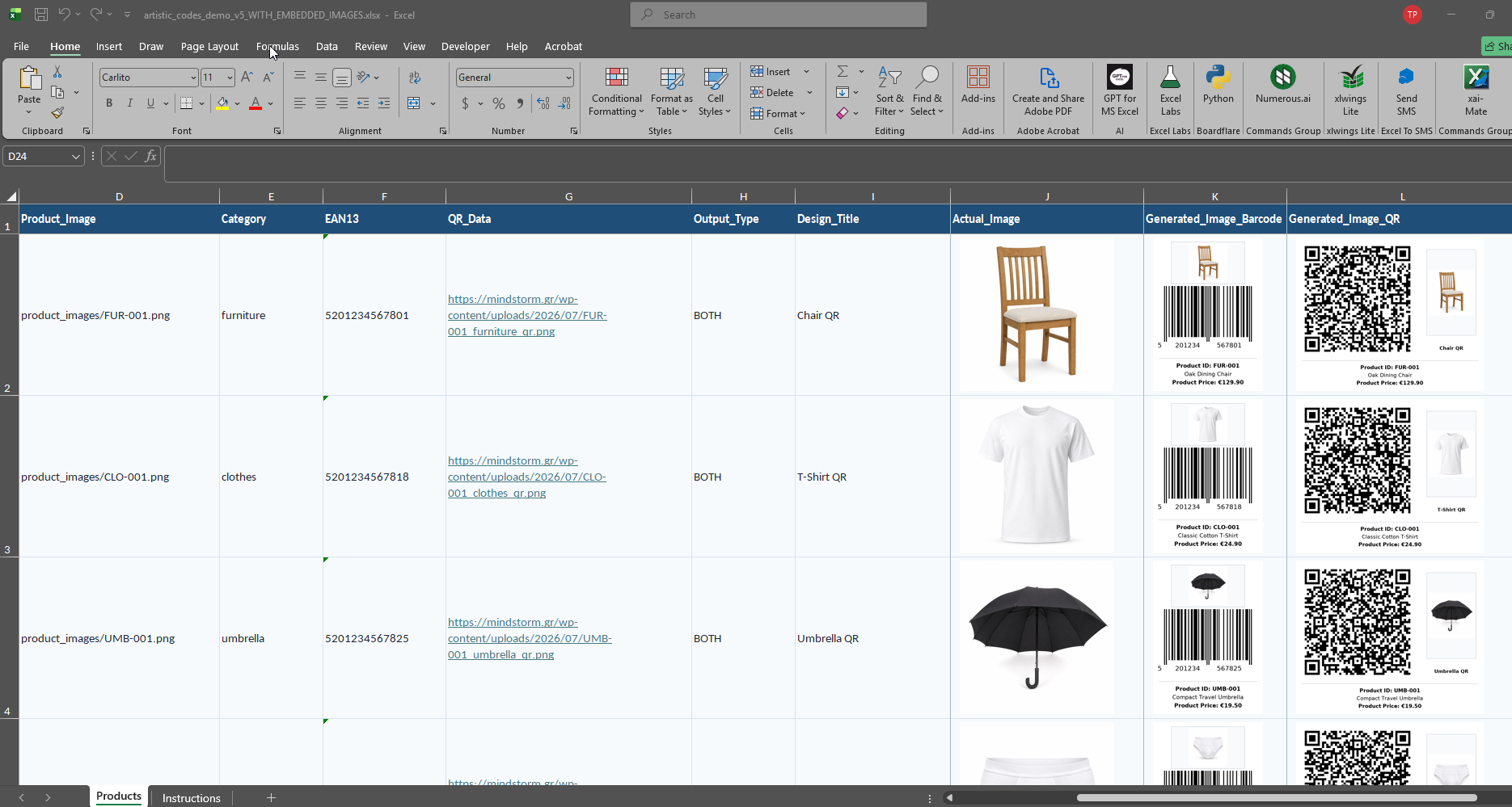 A visual Excel inventory catalogue